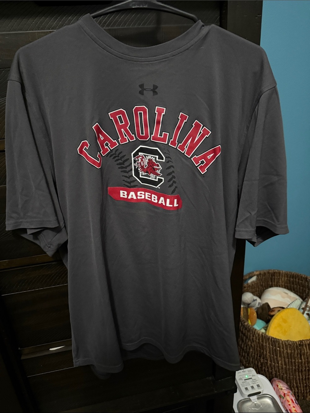 Under Armour Gray Short-Sleeve Carolina Baseball Tee with Red Accents